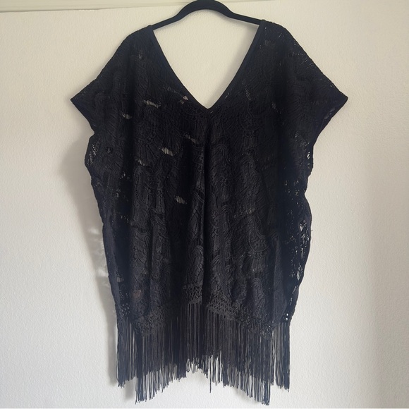 Victoria’s Secret Black Lace Swim Coverup Women Size XS V Neck Fringe Hem - Picture 10 of 12